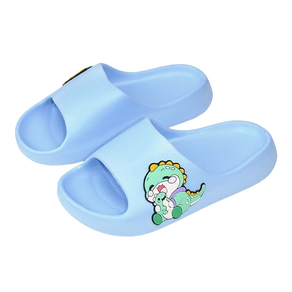 Eltusu Girls Slides, Non-Slip Cartoon Soft Bottom Open Toe Summer Slippers Sky Blue Size 13-13.5(Big Kids)