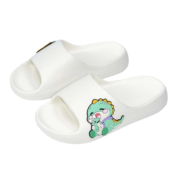 Eltusu Girls Slides, Open Toe Non-Slip Soft Bottom Cartoon Summer Slippers White Size 1(Big Kids)