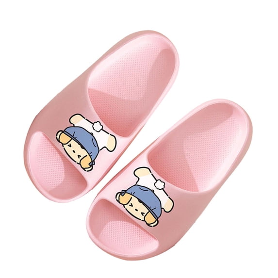Eltusu Girls Slides, Open Toe Soft Bottom Indoor No Slip Summer Slippers Pink Size 1(Big Kids)