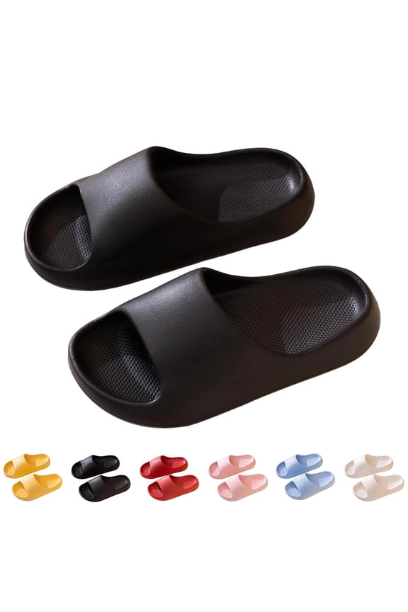 Girls Slides, Shower Open Toe Soft Bottom No Slip Summer Slippers Black Size 2(Big Kids)