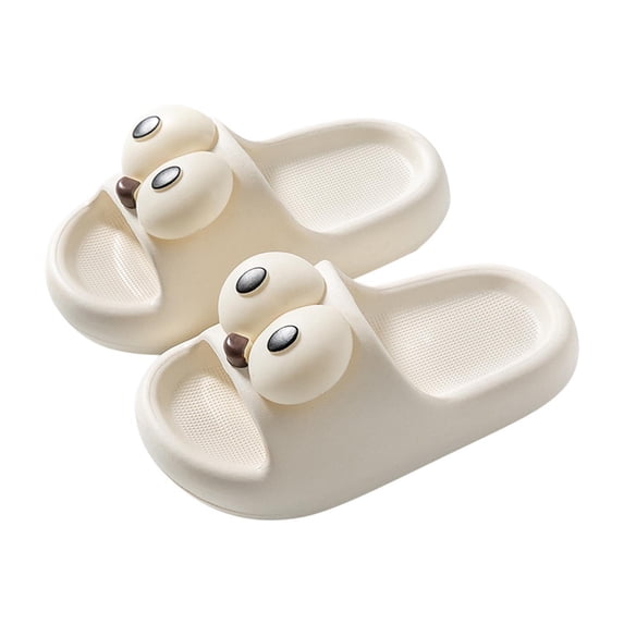 Eltusu Girls Slides Slippers, Open Toe Summer Funny Non-Slip Kids Sandals White Size 5.5-7.5 T