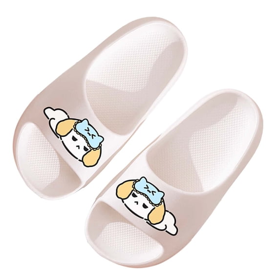 Eltusu Girls Slides Slippers, Open Toe Summer No Slip Bathroom Kids Sandals White Size 12.5-13(Little Kids)