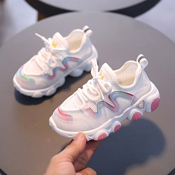 Eltusu Girls Sneakers, Athletic No Slip Lace up Lightweight Runing Shoes White Size 11.5(Little Kids)