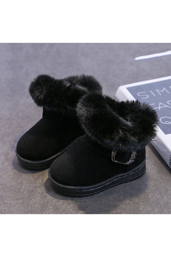 Girls Snow Booties, Fashion Windproof Thermal No Slip Winter Boots Shoes Black Size 1.5(Big Kids)