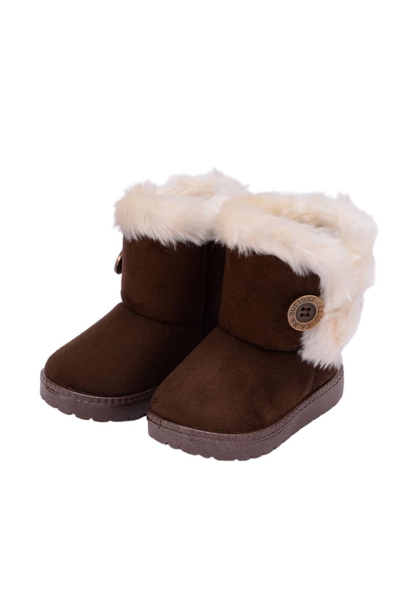 Girls Snow Booties, Outdoor Thermal Windproof Non Slip Winter Boots Shoes Coffee Size 1.5(Big Kids)