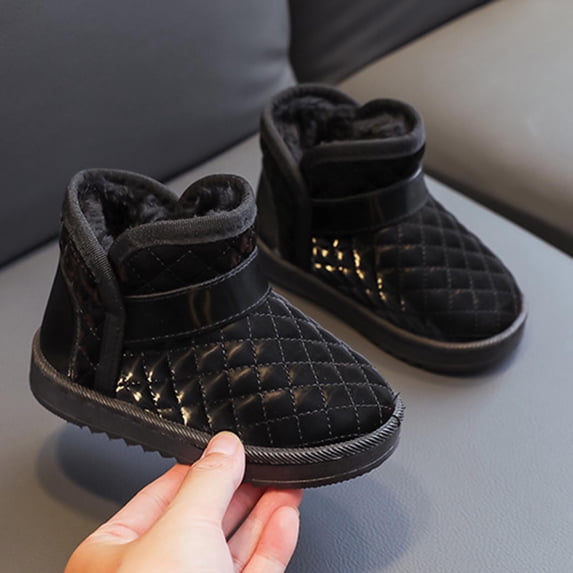 Eltusu Girls Snow Booties, Thermal Non Slip Solid Color Windproof Winter Boots Shoes Black Size 12(Little Kids)