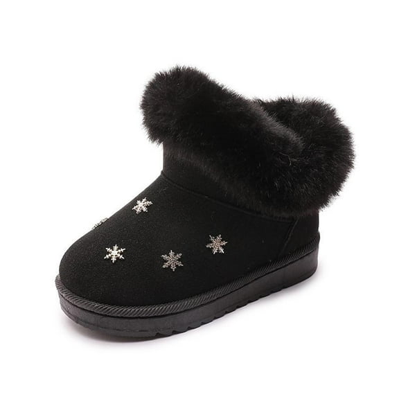 Eltusu Girls Snow Booties, Warm No Slip Windproof Comfy Winter Boots Shoes Black Size 12(Little Kids)