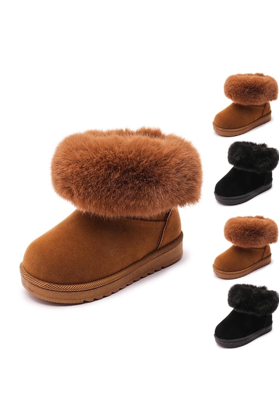 Girls Snow Booties, Warm No Slip Windproof Soft Winter Boots Shoes Brown Size 2(Big Kids)