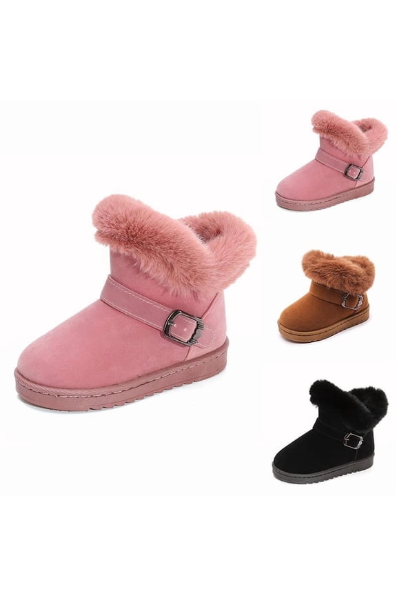 Girls Snow Booties, Windproof Fashion No Slip Thermal Winter Boots Shoes Pink Size 1(Big Kids)