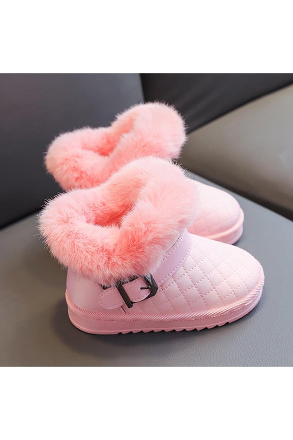 Girls Snow Booties, Windproof Thermal Non Slip Soft Winter Boots Shoes Pink Size 1(Big Kids)
