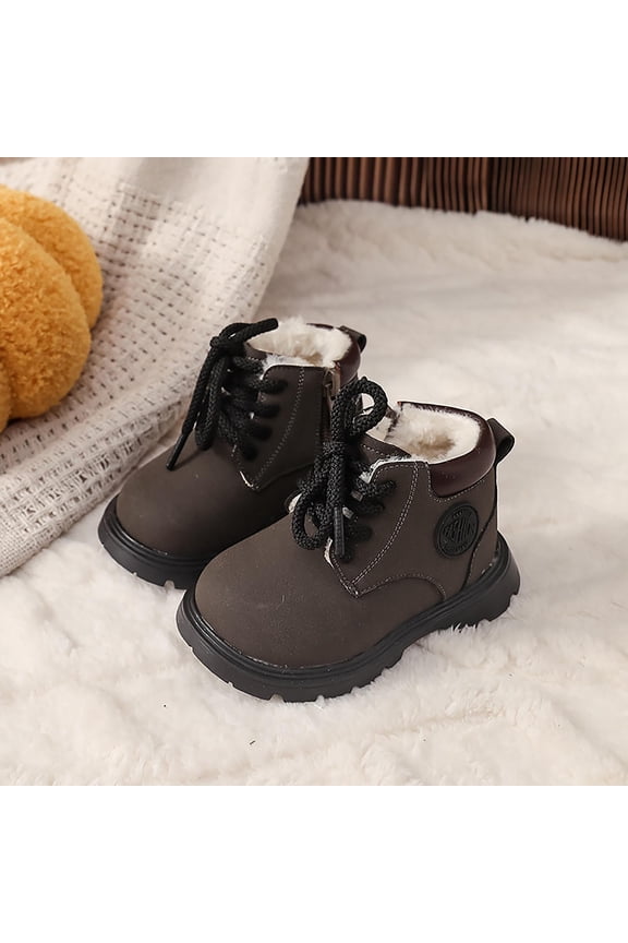 Girls Snow Boots, Warm Lace-up Soft Sole No Slip Walking Shoes Gray Size 1 T
