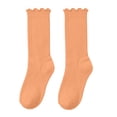thumbnail image 1 of Eltusu Girls Socks, Breathable Stretch Ruffle Hem Solid Color Mid-Calf Socks Orange Size 6-14T, 1 of 6