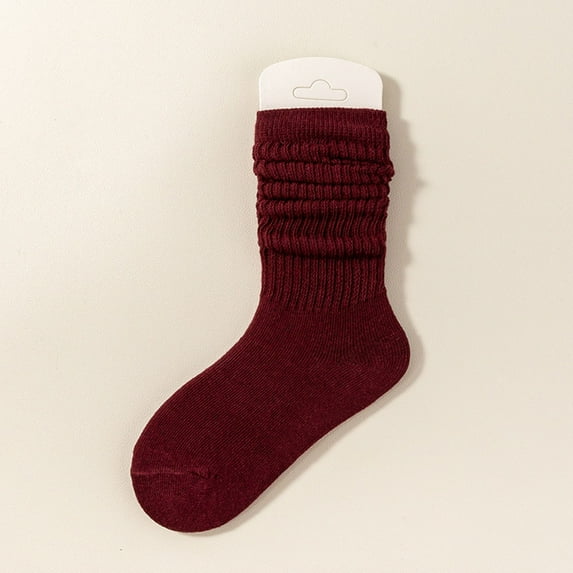 Eltusu Girls Socks, Cotton Stretch Breathable Mid-Calf Spring Fall Socks Wine Size 6-8 T