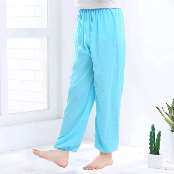 Eltusu Girls Sports Sweatpants, Casual Cotton Elastic Waist Loose Jogger Pants Light Blue Size 13-14 T