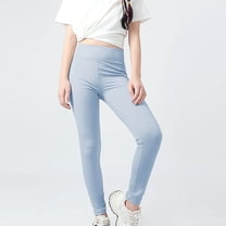 Eltusu Girls Stretch Leggings, Casual Elastic Waist Solid Color Athletic Tight Pants Blue Size 10-12 T