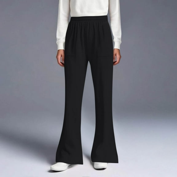 Eltusu Girls Stretch Leggings, Casual Elastic Waist Tight Soft Flare Pants Black Size 11-12 T