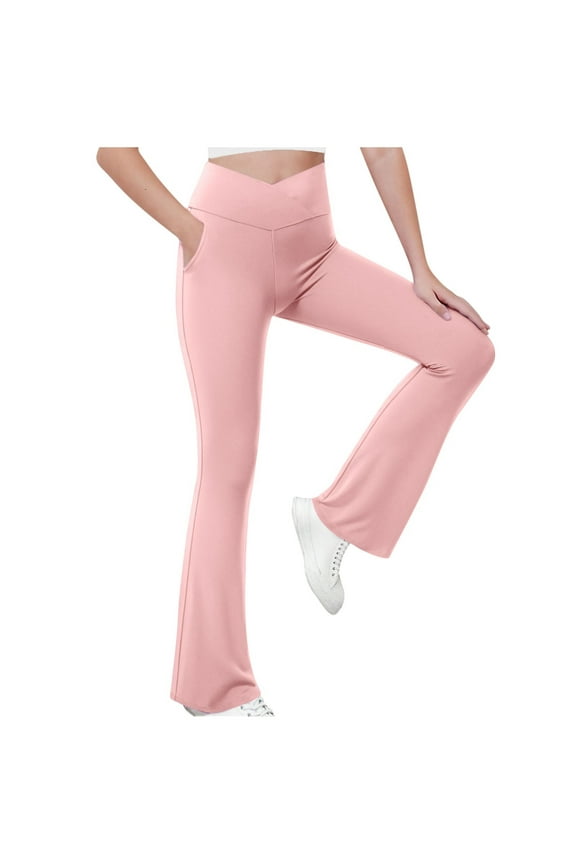 Girls Stretch Leggings, Elastic Waist Casual Running Solid Color Tight Pants Pink Size 6 T