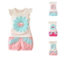 thumbnail image 1 of Eltusu Girls Summer Outfit Sets, Fashion Flutter Sleeve Cotton T-Shirts with Shorts Sets Pink Size 2-3 T, 1 of 7
