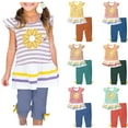 thumbnail image 1 of Eltusu Girls Summer Outfit Sets, Flutter Sleeve Striped Elastic Waistband T-Shirts with Shorts Sets Purple Size 7-8 T, 1 of 7