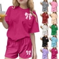 thumbnail image 1 of Eltusu Girls Summer Outfit Sets, Short Sleeve Crew Neck Casual T-Shirts & Shorts Sets Hot Pink Size 7-8T, 1 of 6