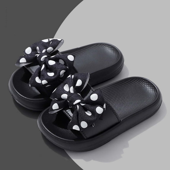 Eltusu Girls Summer Slippers, Bow Open Toe Non-Slip Soft Bottom Sandal Slide Shoes Black Size 11 T