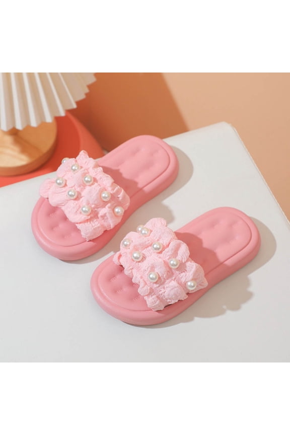Girls Summer Slippers, Casual Non-Slip Open Toe Soft Bottom Sandal Slide Shoes Pink Size 7 T