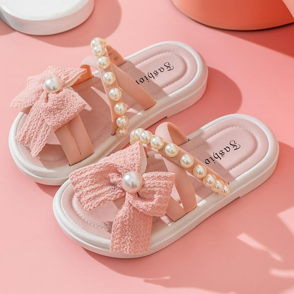 Eltusu Girls Summer Slippers, Flat Princess Open Toe Non-Slip Sandal Slide Shoes Pink Size 2-2.5 T
