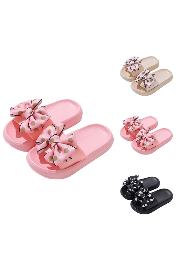 Girls Summer Slippers, Non-Slip Soft Bottom Bow Open Toe Sandal Slide Shoes Pink Size 8 T
