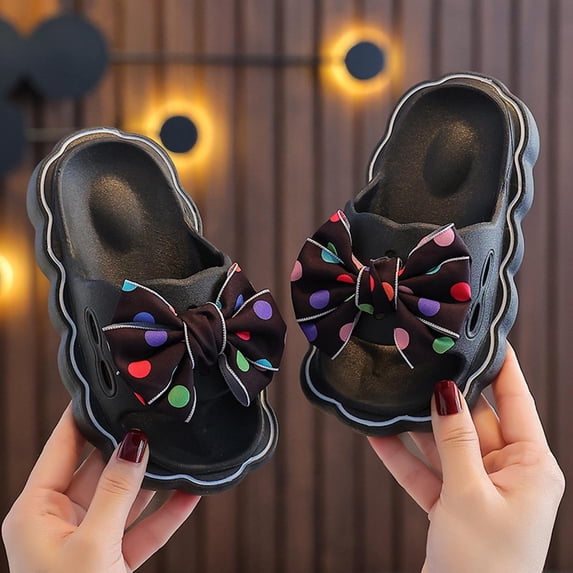 Eltusu Girls Summer Slippers, Non-Slip Soft Bottom Indoor Open Toe Sandal Slide Shoes Black Size 8 T