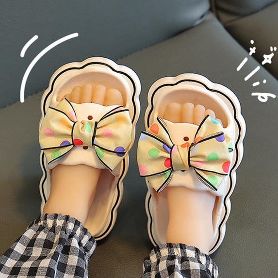Eltusu Girls Summer Slippers, Soft Bottom Non-Slip Open Toe Indoor Sandal Slide Shoes Beige Size 8 T