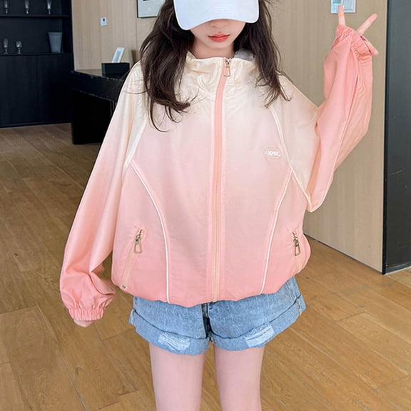 Eltusu Girls Sun Protection Jackets, Long Sleeve Lightweight Hooded Zip Up Rash Guard Pink Size 4-5 T