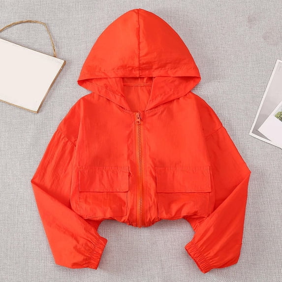 Eltusu Girls Sun Protection Jackets, Zip Up Lightweight Hooded Long Sleeve Rash Guard Outwear Red Size 8-9 T