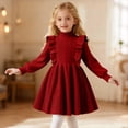 thumbnail image 1 of Eltusu Girls Sweater Dress, A-Line Ruffle sleeve Crew Neck Thermal Winter Clothes Red Size 7-8 T, 1 of 6