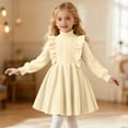 thumbnail image 1 of Eltusu Girls Sweater Dress, A-Line Thermal Ruffle sleeve Crew Neck Winter Clothes Beige Size 3-4 T, 1 of 6