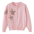 thumbnail image 1 of Eltusu Girls Sweaters Cardigans, Printed Crew Neck Long Sleeve Thermal Knit Cardigans Pink Size 6-7 T, 1 of 3