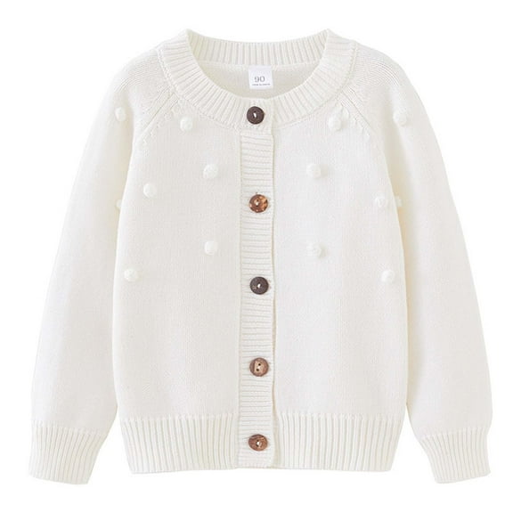 Eltusu Girls Sweaters Cardigans, Thermal Solid Color Crewneck Cotton Kids Cardigans White Size 6-7 T