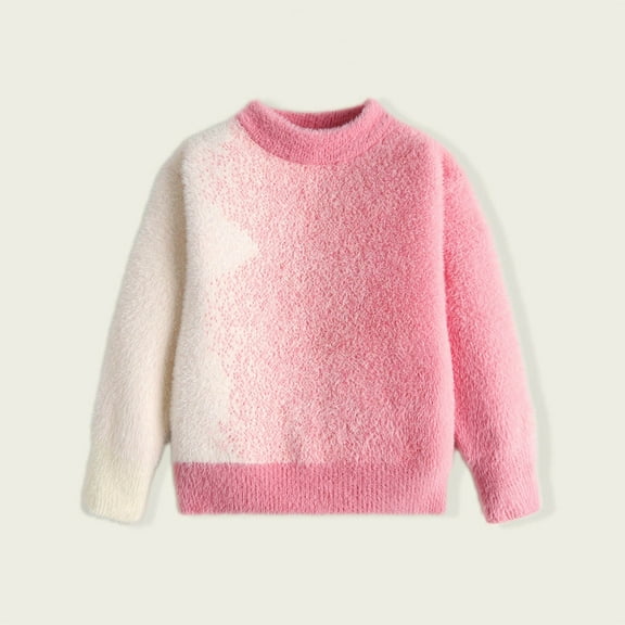 Eltusu Girls Sweaters, Knitting Cotton Casual Long Sleeve Warm Winter Tops Pink Size 9-10 T