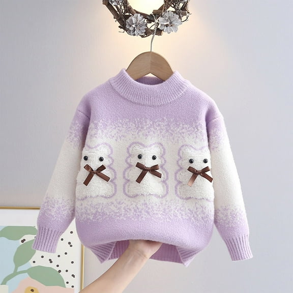 Eltusu Girls Sweaters, Long Sleeve Soft Thermal Knitting Cotton Winter Tops Purple Size 8 T