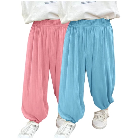 Eltusu Girls Sweatpants, 2 Pieces Solid Color Elastic Bottom Loose Athletic Joggers Sky Blue Size 11-12 T