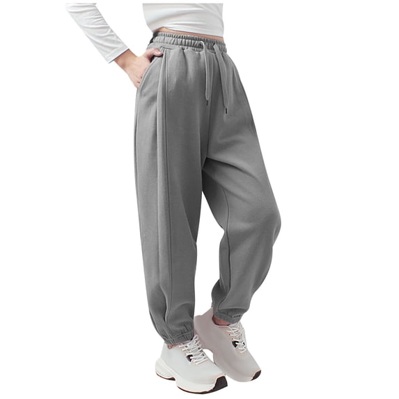 Eltusu Girls Sweatpants, Cotton Elastic Waist Solid Color Spring Fall Athletic Joggers Gray Size 6-7 T