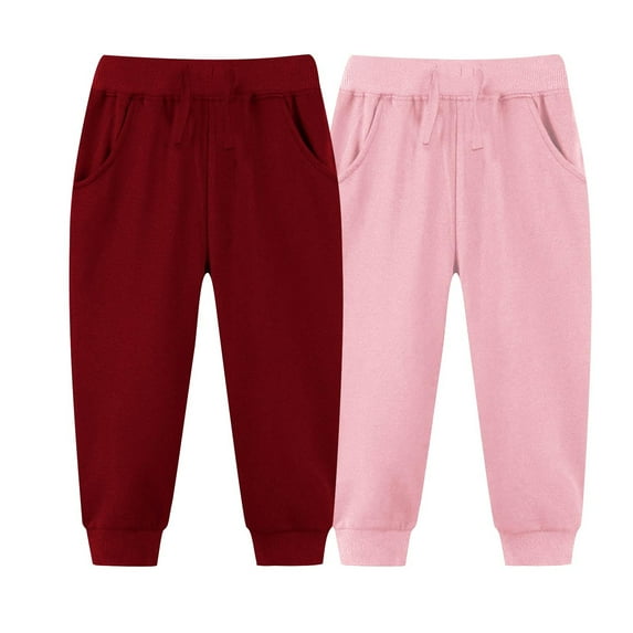 Eltusu Girls Sweatpants, Elastic Bottom 2 Pieces 2025 Solid Color Athletic Joggers Red Size 6 T