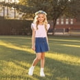 thumbnail image 1 of Eltusu Girls T-shirts, Ruffle sleeve Crew Neck Fashion Pullover Short Sleeve Tops Pink Size 3-15 T, 1 of 7
