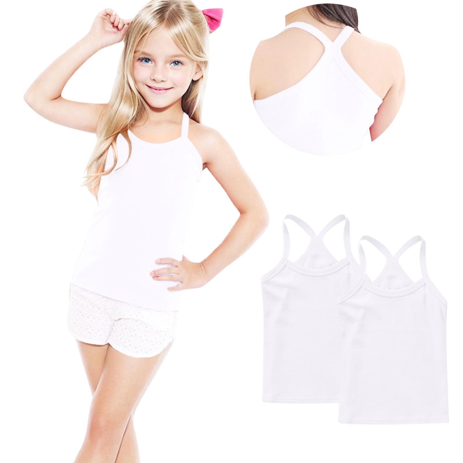 Eltusu Girls Tank Tops, 2 Pieces Breathable Crewneck Cotton Sleeveless ...