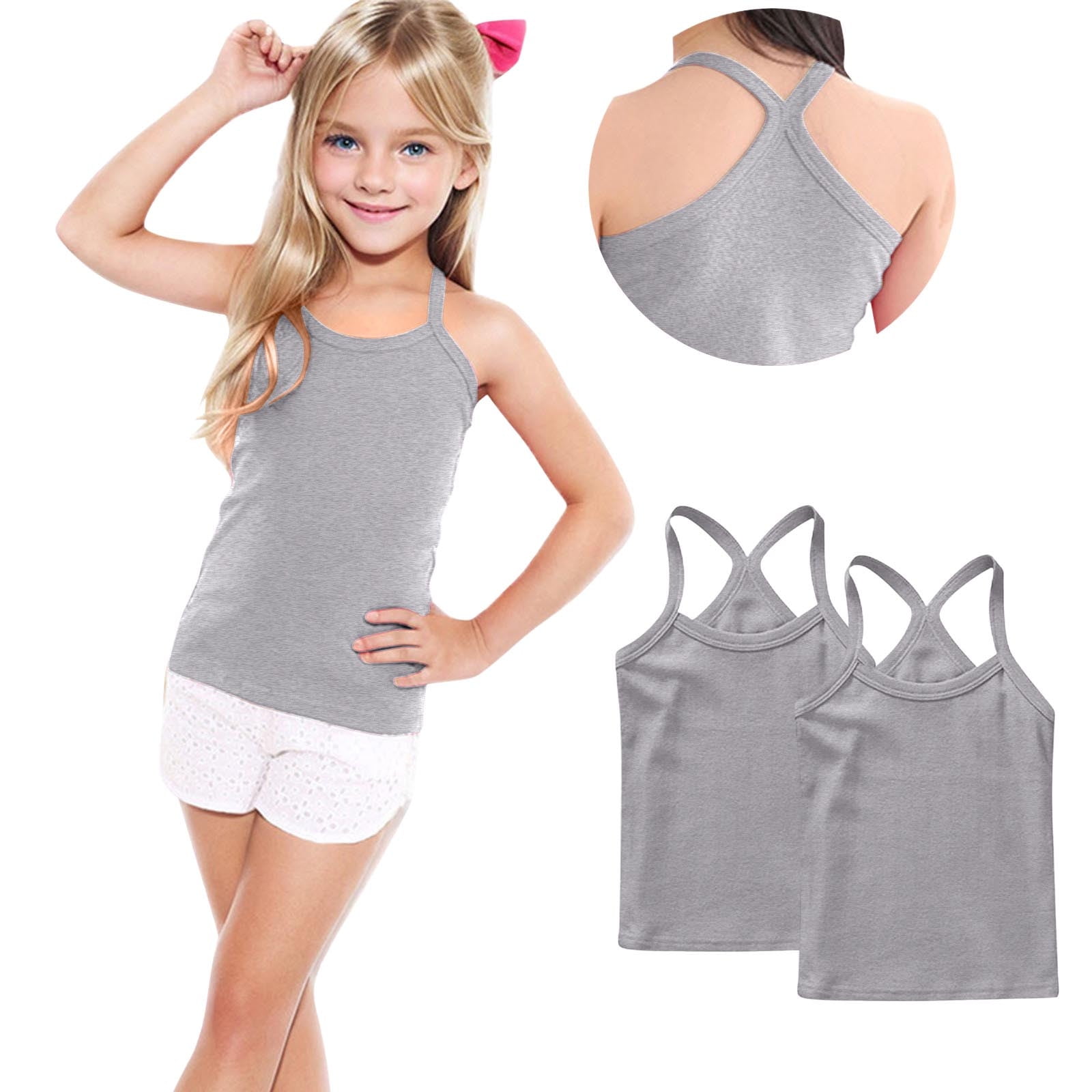 Eltusu Girls Tank Tops, 2 Pieces Crewneck Breathable Cotton Sleeveless ...