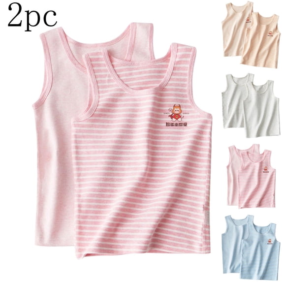 Eltusu Girls Tank Tops, 2 Pieces Crewneck Printed Casual Sleeveless Shirts Pink Size 6 T
