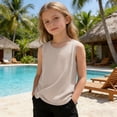 thumbnail image 1 of Eltusu Girls Tank Tops, Comfort Crew Neck Summer Cotton Sleeveless T-Shirts Khaki Size 9-10 T, 1 of 6
