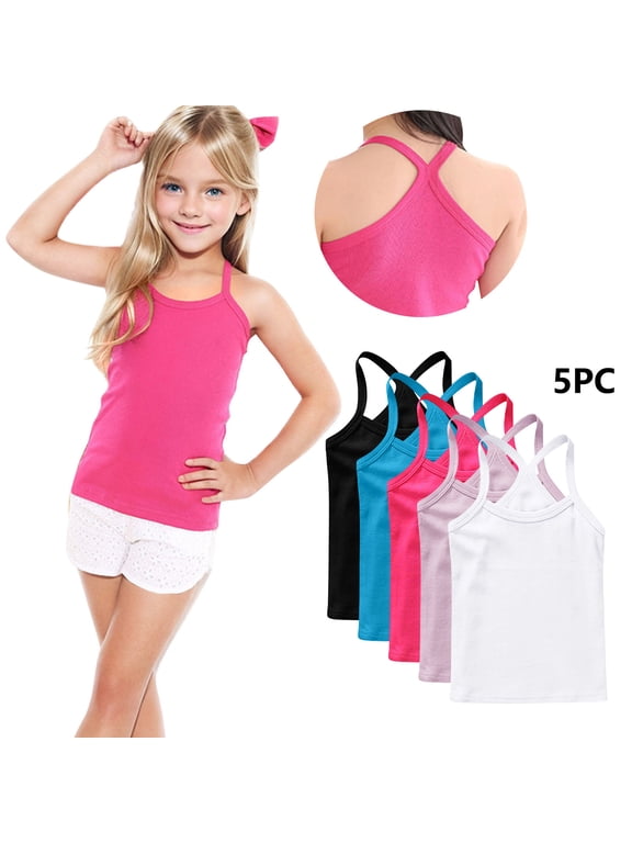 Girls Tank Tops, Cotton Y-Back 5 Pieces Fashion Sleeveless Shirts White Size 4-5 T