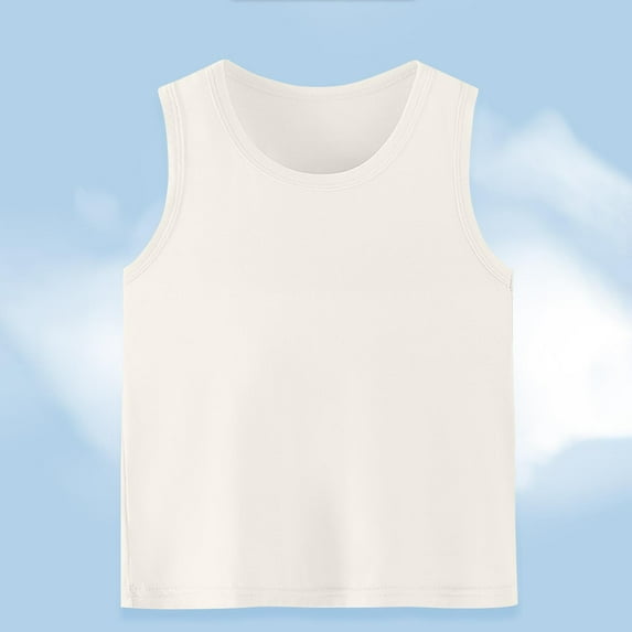Eltusu Girls Tank Tops, Crewneck Basic Summer Casual Sleeveless Shirts Beige Size 11-12 T