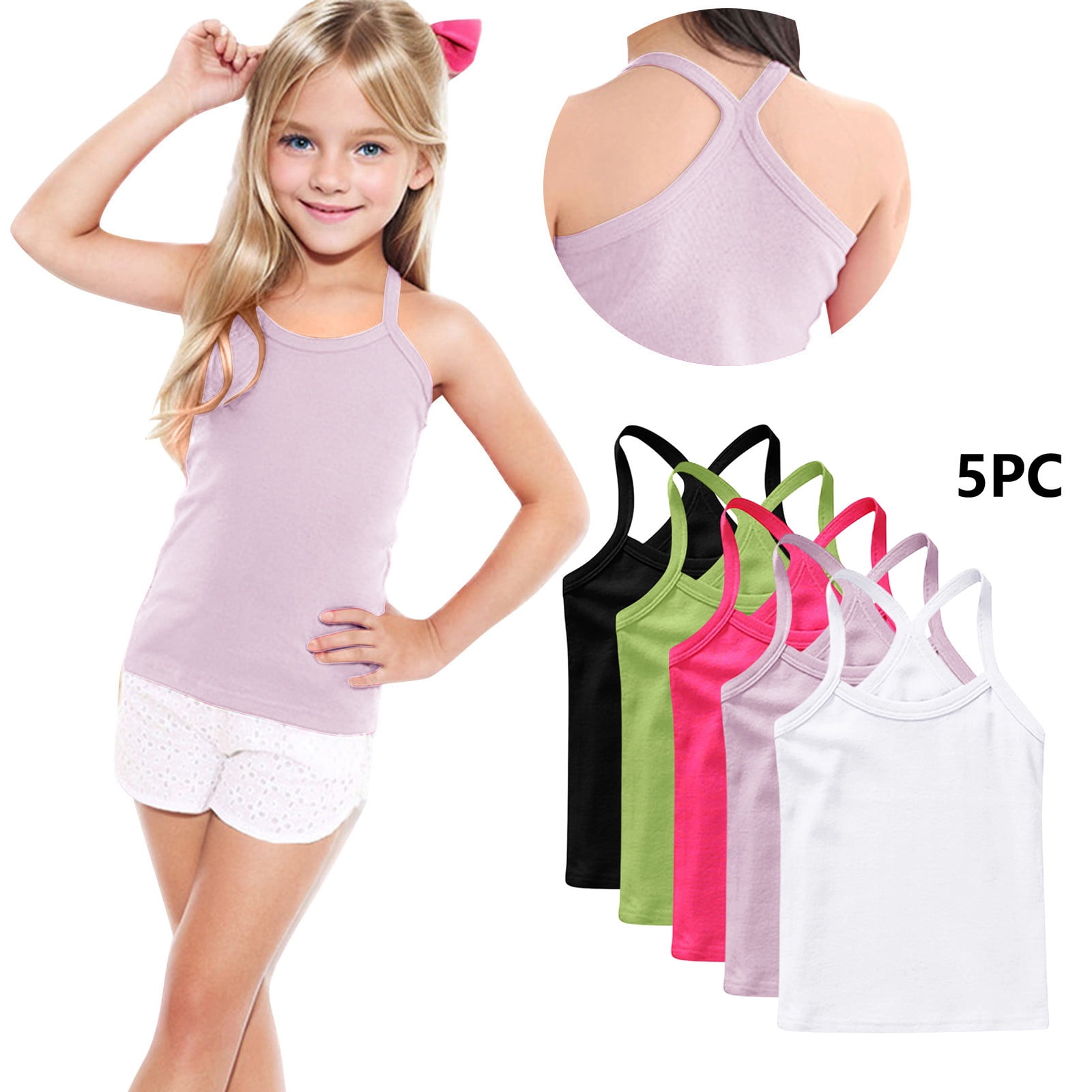 Eltusu Girls Tank Tops, Crewneck Cotton 5 Pieces Dance Sleeveless ...