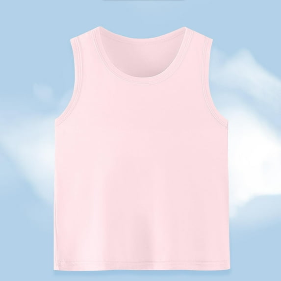 Eltusu Girls Tank Tops, Summer Basic Casual Crewneck Sleeveless Shirts Pink Size 14-15 T